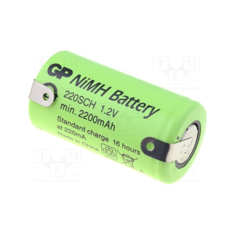 1 pcs x GP - GP220SCH BL - Re-battery: Ni-MH, SubC, 1.2V, 2200mAh, soldering lugs, Ø23x43mm