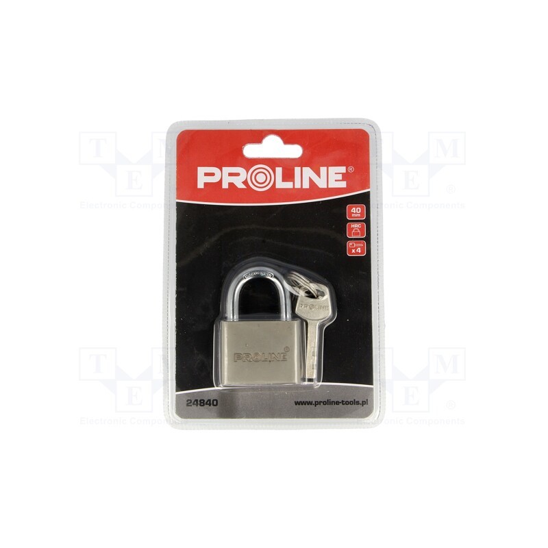 1 pcs x PROLINE - 24840 - Padlock, shackle, Equipment: key x4, 40mm, gates,cabinets,sheds