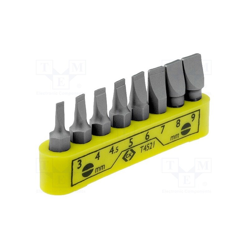 1 set x C.K - T4521 - Kit: screwdriver bits, slot, 30mm, Mounting: 1/4' (C6,3mm), 8pcs.