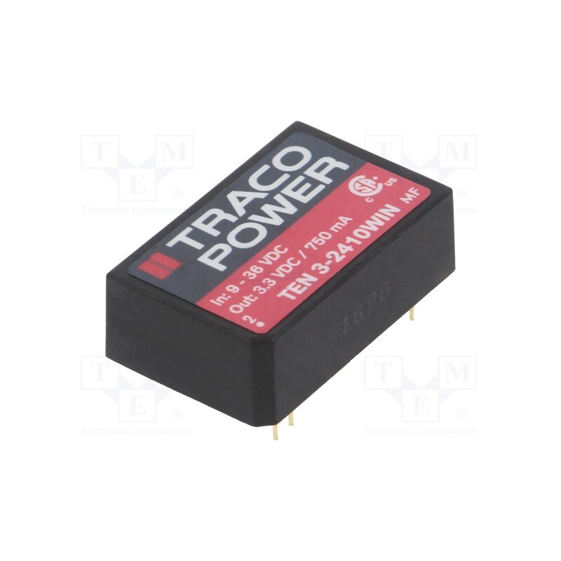 1 pcs x TRACO POWER - TEN 3-2410WIN - Converter: DC/DC, 3W, Uin: 9÷36V, Uout: 3.3VDC, Iout: 750mA, DIP24