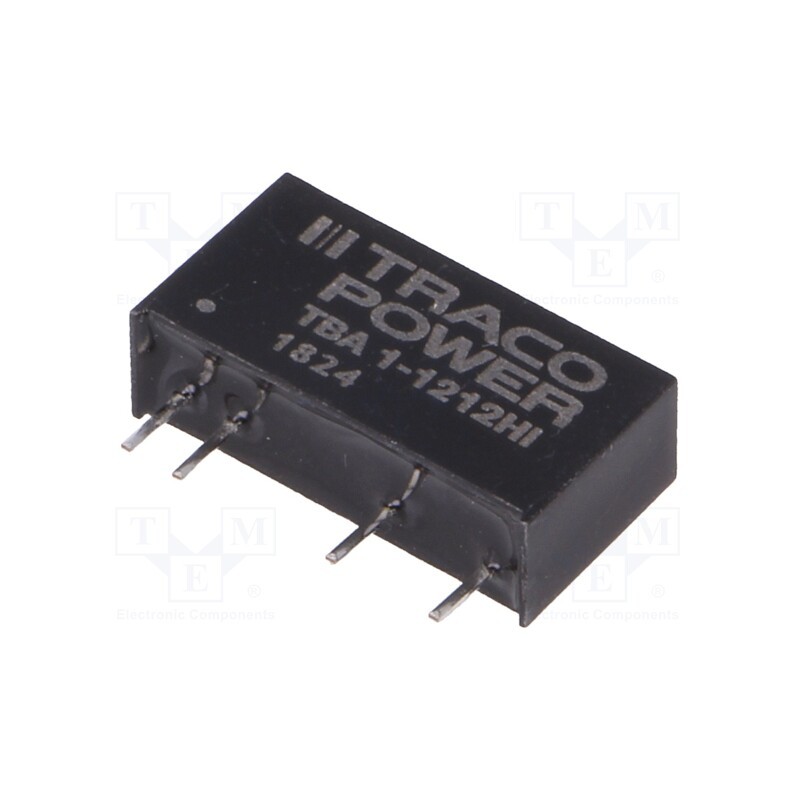 1 pcs x TRACO POWER - TBA 1-1212HI - Converter: DC/DC, 1W, Uin: 10.8÷13.2V, Uout: 12VDC, Iout: 84mA, SIP7
