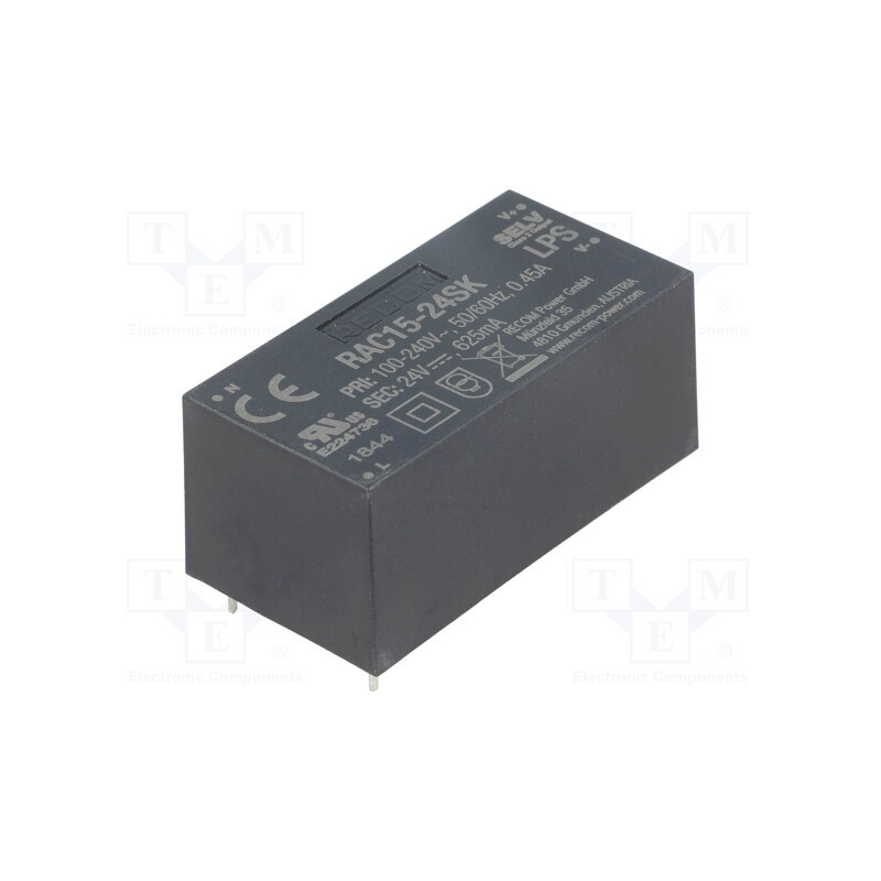 1 pcs x RECOM - RAC15-24SK - Converter: AC/DC, 15W, 85÷264VAC, Usup: 120÷370VDC, Uout: 24VDC