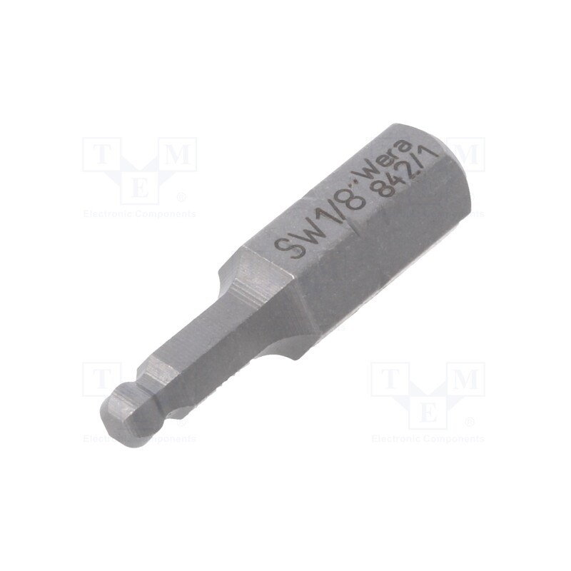 1 pcs x WERA - 5380105001 - Screwdriver bit, hex key,spherical, HEX 1/8', Overall len: 25mm
