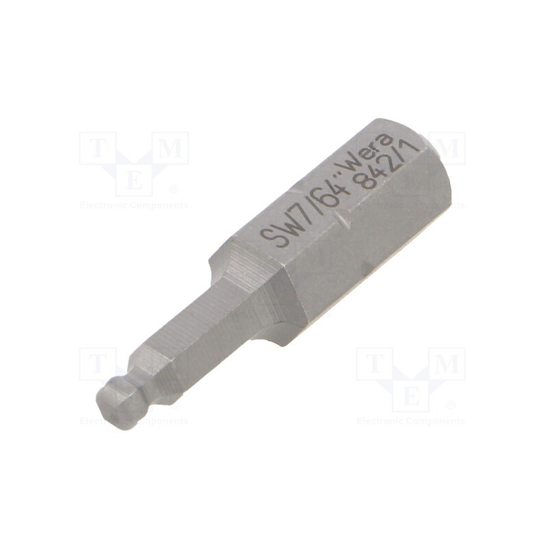 1 pcs x WERA - 5380104001 - Screwdriver bit, hex key,spherical, HEX 7/64', Overall len: 25mm