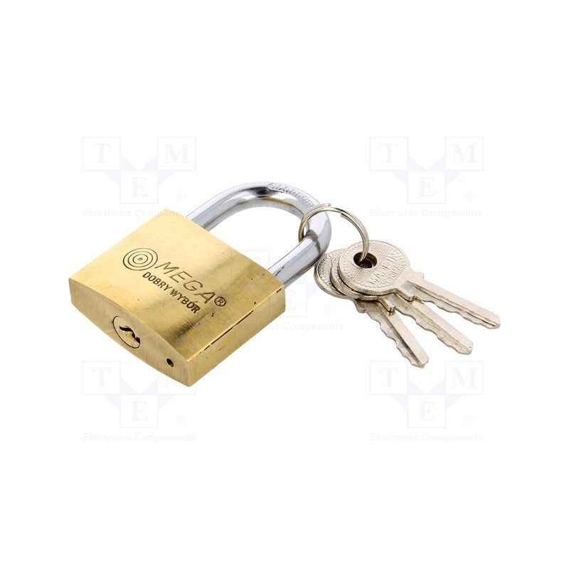 1 pcs x MEGA - 24240 - Padlock, hardened shackle, shackle, Equipment: key x3, Mat: brass