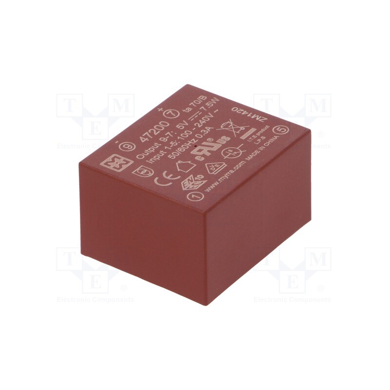 1 pcs x MYRRA - 47200 - Converter: AC/DC, 7.5W, 85÷265VAC, Usup: 120÷370VDC, Uout: 5VDC