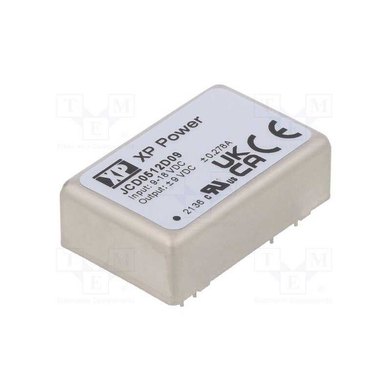 1 pcs x XP POWER - JCD0512D09 - Converter: DC/DC, 5W, Uin: 9÷18V, Uout: 9VDC, Uout2: -9VDC, 266kHz