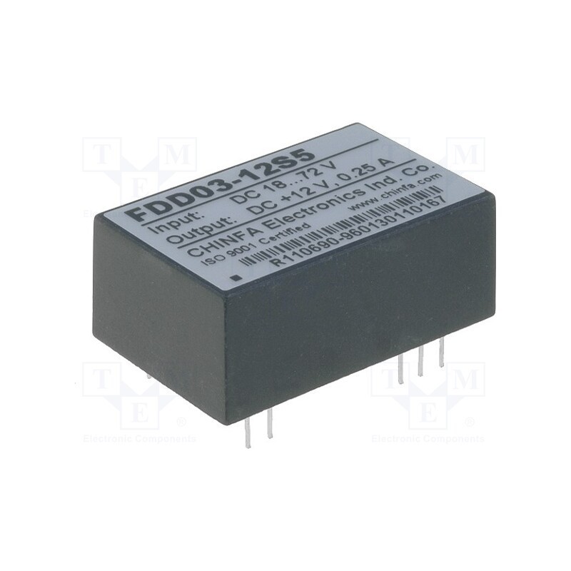1 pcs x CHINFA ELECTRONICS - FDD03-12S5 - Converter: DC/DC, 3W, Uin: 18÷72V, Uout: 12VDC