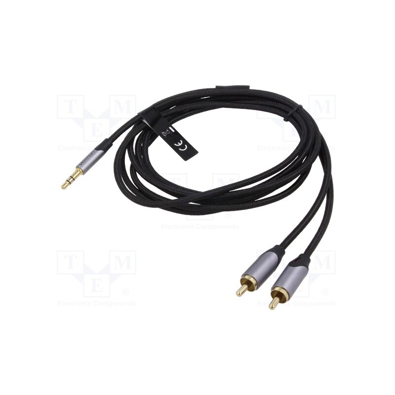 1 pcs x VENTION - BCNBK - Cable, Jack 3.5mm 3pin plug,RCA plug x2, 8m, black, Øcable: 3.5mm
