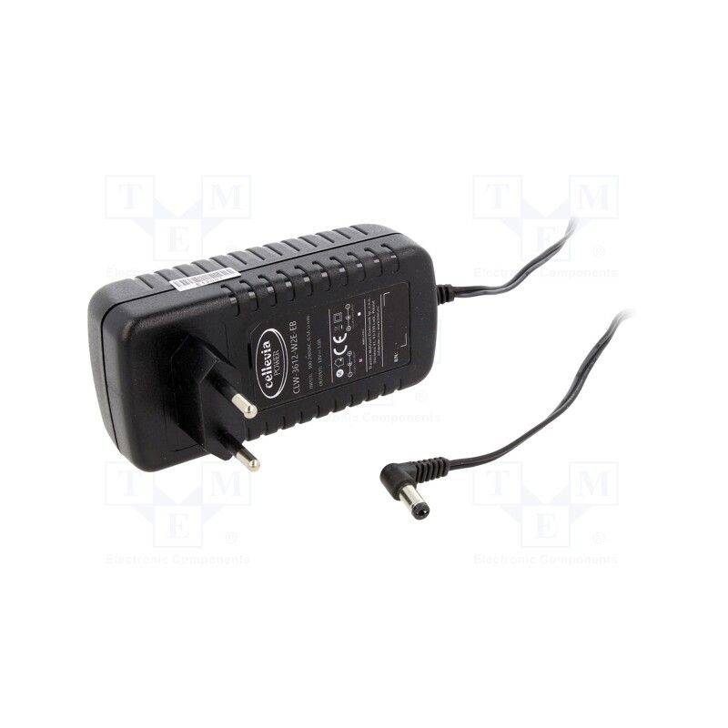 1 pcs x CELLEVIA POWER - CLW-3612-W2E-EB-L - Power supply: switched-mode, plug, 12VDC, 3A, 36W, Plug: EU, 87%