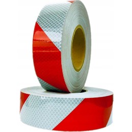 Self-adhesive warning reflective tape, red and white, 5 m