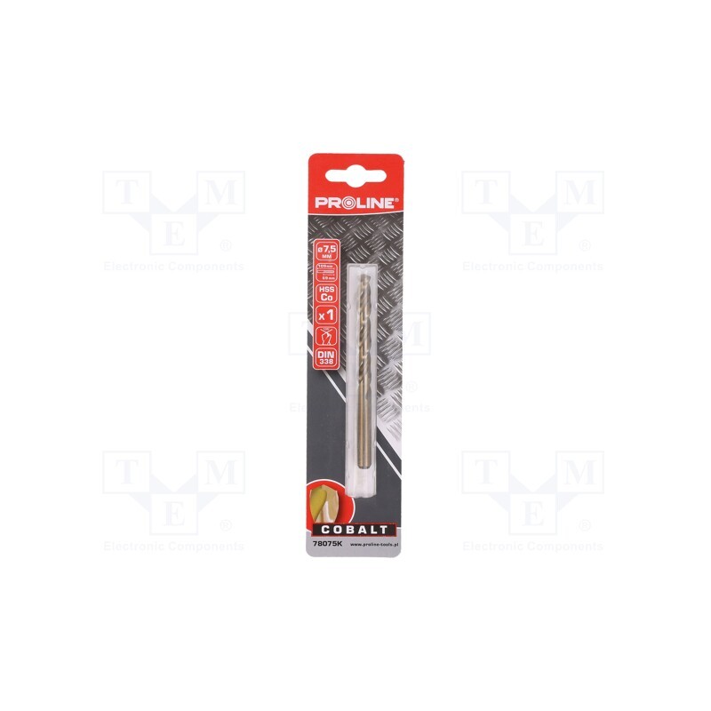 1 pcs x PROLINE - 78075K - Drill bit, for metal, Ø: 7.5mm, high speed steel cobalt HSS-Co