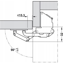 Furniture hinge for suspended upper cabinets