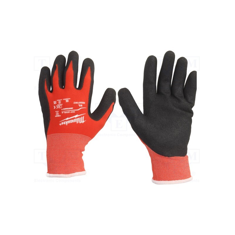 1 set x Milwaukee - 4932471417 - Protective gloves, Size: 9,L, black/red, Resistance to: cutting