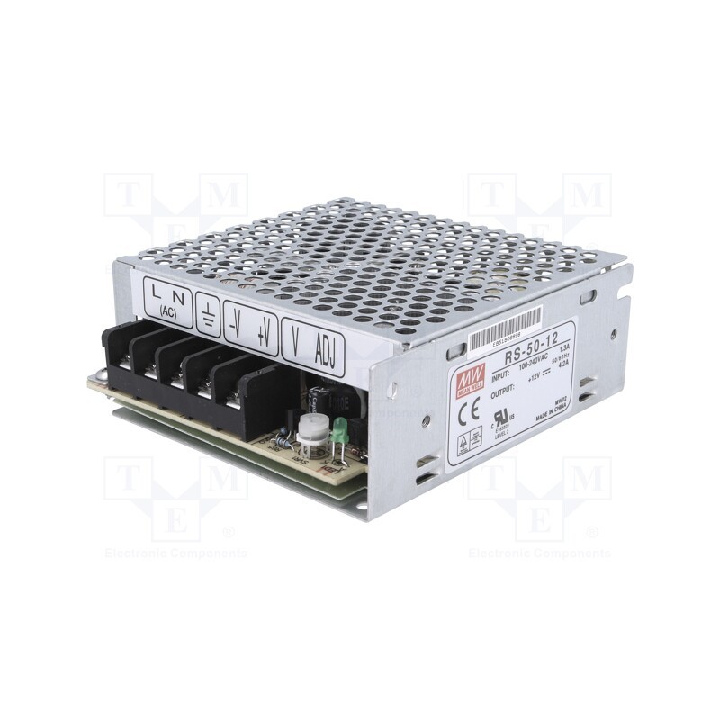 1 pcs x MEAN WELL - RS-50-12 - Power supply: switched-mode, for building in,modular, 50W, 12VDC