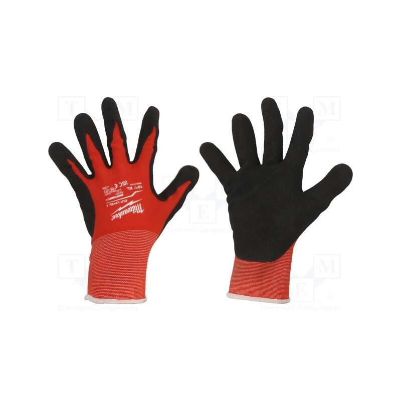 1 set x Milwaukee - 4932471418 - Protective gloves, Size: 10,XL, black/red, Resistance to: cutting