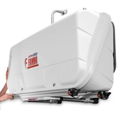 Container box for the bicycle rack of a Fiamma camper