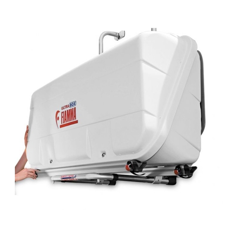 Container box for the bicycle rack of a Fiamma camper