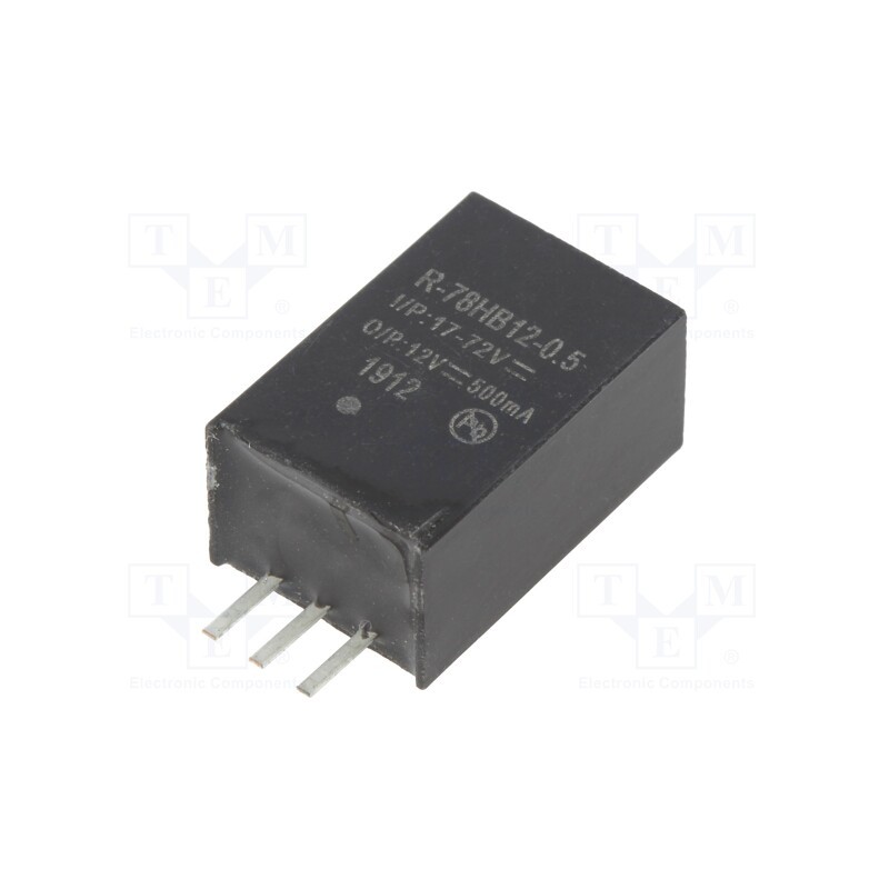 1 pcs x RECOM - R-78HB12-0.5 - Converter: DC/DC, 6W, Uin: 17÷72V, Uout: 12VDC, Iout: 0.5A, SIP3, PCB