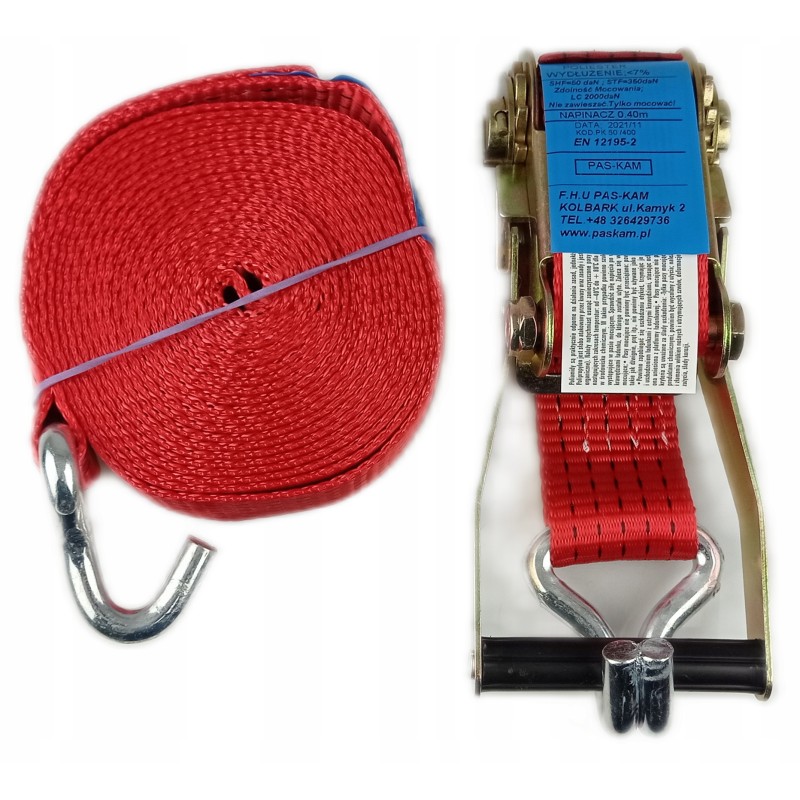 Transport belt with tensioner, ratchet, securing buckle 12