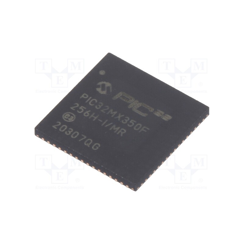 1 pcs x MICROCHIP TECHNOLOGY - PIC32MX350F256H-I/MR - IC: PIC microcontroller, 256kB, 2.3÷3.6VDC, SMD, QFN64, PIC32, 8MHz