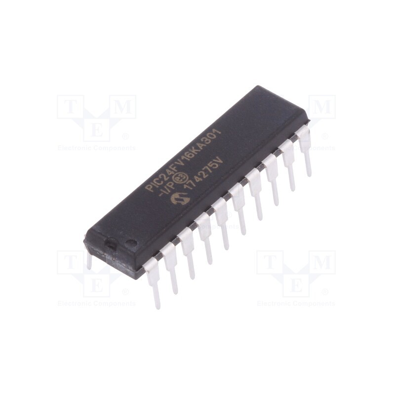 1 pcs x MICROCHIP TECHNOLOGY - PIC24FV16KA301-I/P - IC: PIC microcontroller, 16kB, I2C x2,IrDA,SPI x2,UART x2, THT