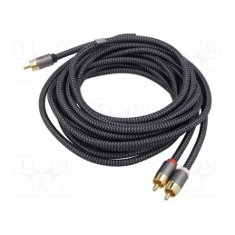 1 pcs x Goobay - 65302 - Cable, RCA plug,RCA plug x2, 5m, Plating: gold-plated, black-gray