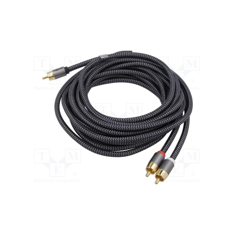 1 pcs x Goobay - 65302 - Cable, RCA plug,RCA plug x2, 5m, Plating: gold-plated, black-gray