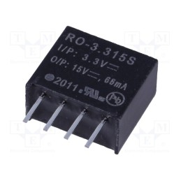 1 pcs x RECOM - RO-3.315S - Converter: DC/DC, 1W, Uin: 2.97÷3.63V, Uout: 15VDC, Iout: 66mA, SIP4