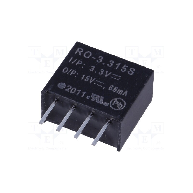 1 pcs x RECOM - RO-3.315S - Converter: DC/DC, 1W, Uin: 2.97÷3.63V, Uout: 15VDC, Iout: 66mA, SIP4