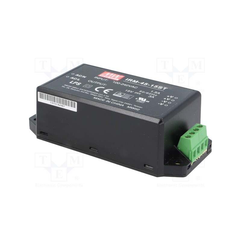 1 pcs x MEAN WELL - IRM-45-15ST - Power supply: switched-mode, for building in,modular, 45W, 15VDC