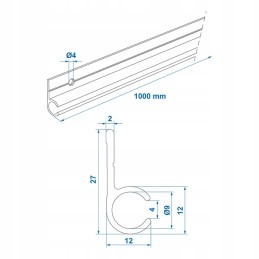 Aluminum rail for kedra 90 degrees 100 x 2 7 cm
