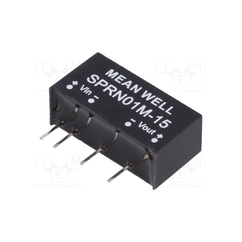 1 pcs x MEAN WELL - SPRN01M-15 - Converter: DC/DC, 1W, Uin: 11.4÷13.2V, Uout: 15VDC, Iout: 0÷67mA
