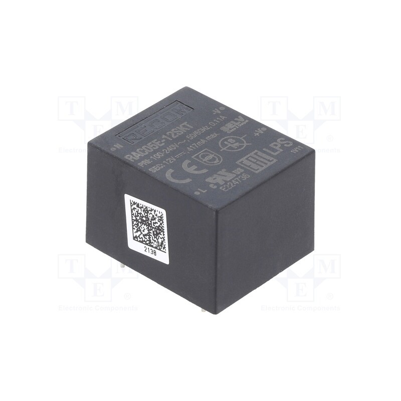 1 pcs x RECOM - RAC05E-12SKT - Converter: AC/DC, 5W, 90÷264VAC, Usup: 130÷370VDC, Uout: 12VDC, 78%