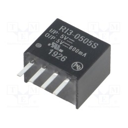 1 pcs x RECOM - RI3-0505S - Converter: DC/DC, 3W, Uin: 4.5÷5.5V, Uout: 5VDC, Iout: 600mA, SIP4