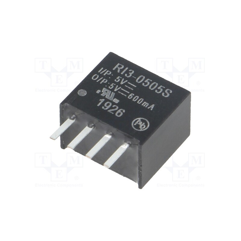 1 pcs x RECOM - RI3-0505S - Converter: DC/DC, 3W, Uin: 4.5÷5.5V, Uout: 5VDC, Iout: 600mA, SIP4