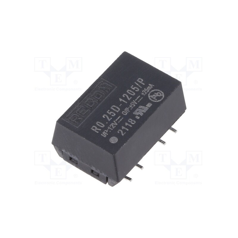1 pcs x RECOM - R0.25D-1205/P - Converter: DC/DC, 0.25W, Uin: 10.8÷13.2V, Uout: 5VDC, Uout2: -5VDC