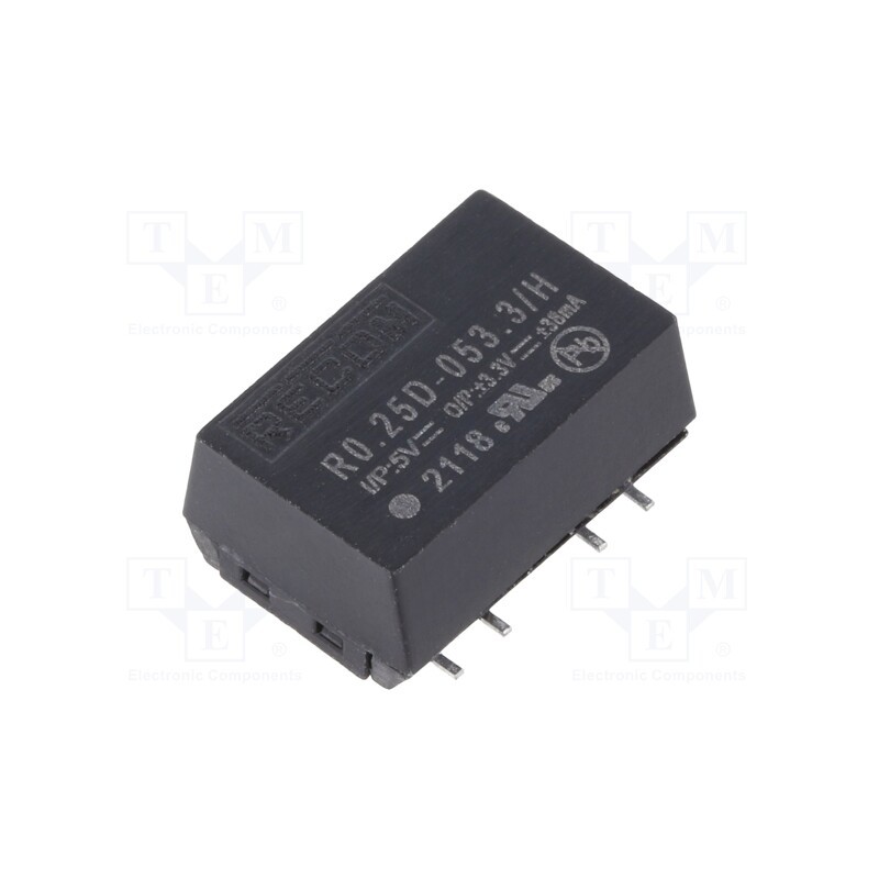 1 pcs x RECOM - R0.25D-053.3/H - Converter: DC/DC, 0.25W, Uin: 4.5÷5.5V, Uout: 3.3VDC, Uout2: -3.3VDC