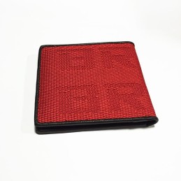 The bride's leather wallet made of black and red racing fabric