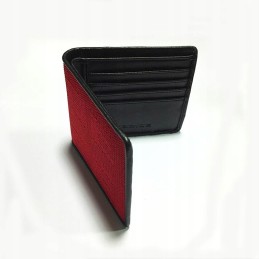 The bride's leather wallet made of black and red racing fabric