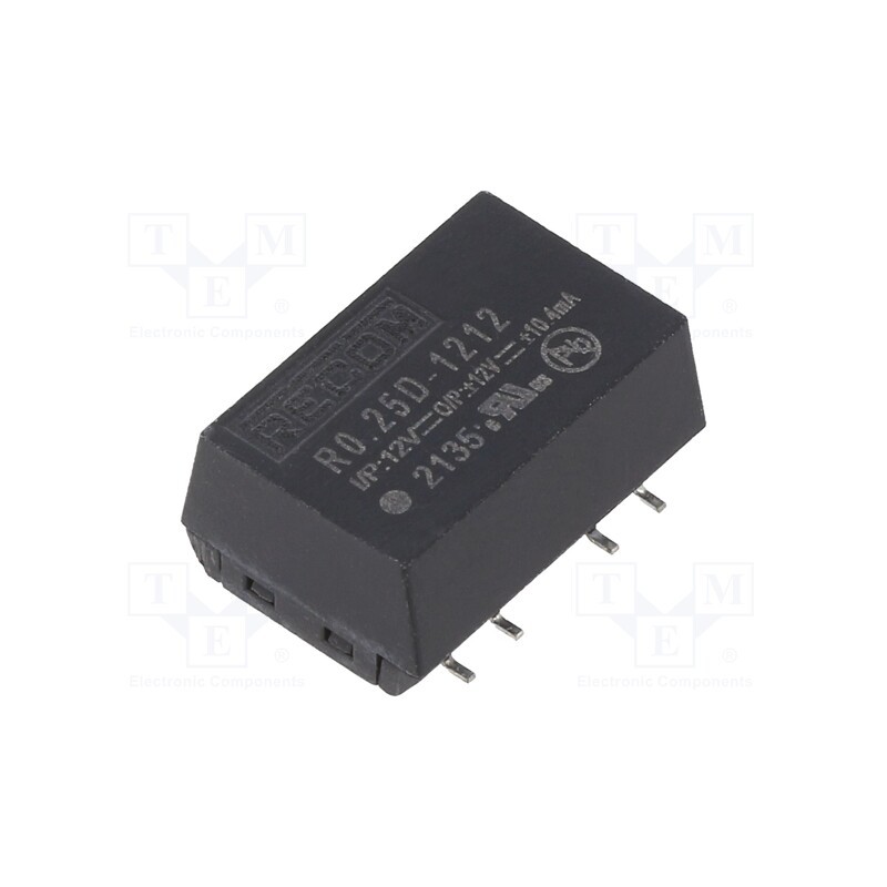 1 pcs x RECOM - R0.25D-1212 - Converter: DC/DC, 0.25W, Uin: 10.8÷13.2V, Uout: 12VDC, Uout2: -12VDC