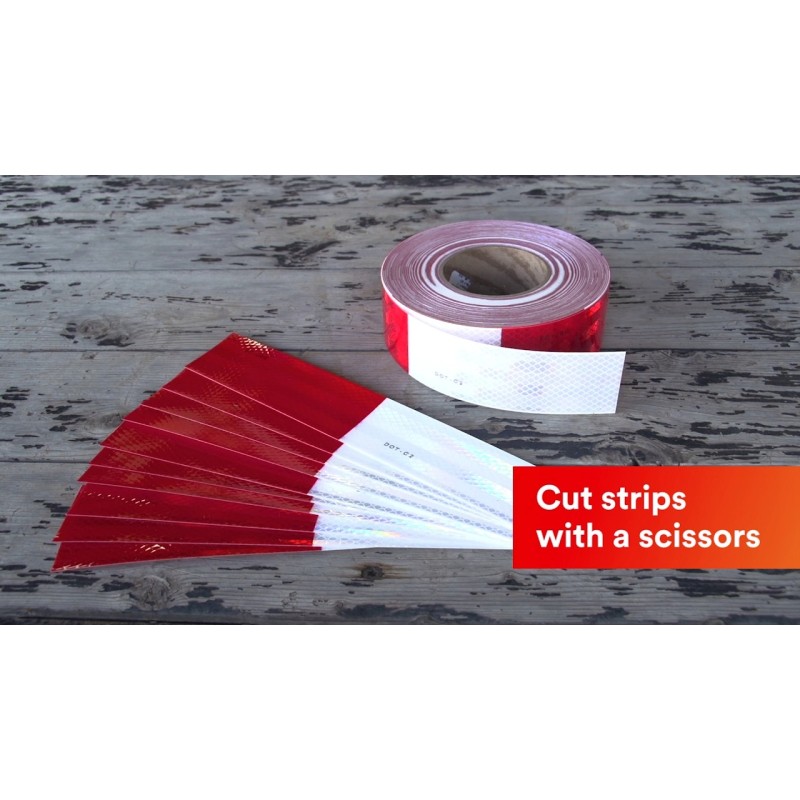 Self-adhesive reflective tape roll 25 meters 25m x 5cm white red