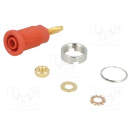 1 pcs x SCHu00dcTZINGER - SEB 6446 AU / RT - Socket, 4mm banana, 32A, 1kV, red, gold-plated, on panel, 40mm, 5mΩ