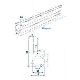 Aluminum rail for kedra 100 x 2 6 cm