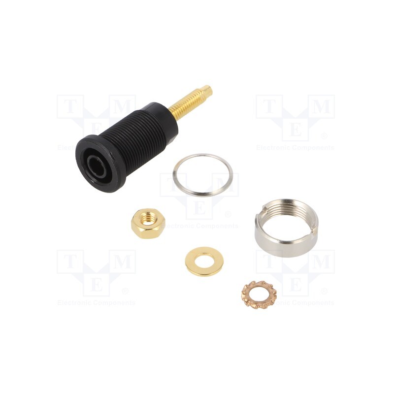 1 pcs x SCHu00dcTZINGER - SEB 6446 AU / SW - Socket, 4mm banana, 32A, 1kV, black, gold-plated, on panel, 40mm
