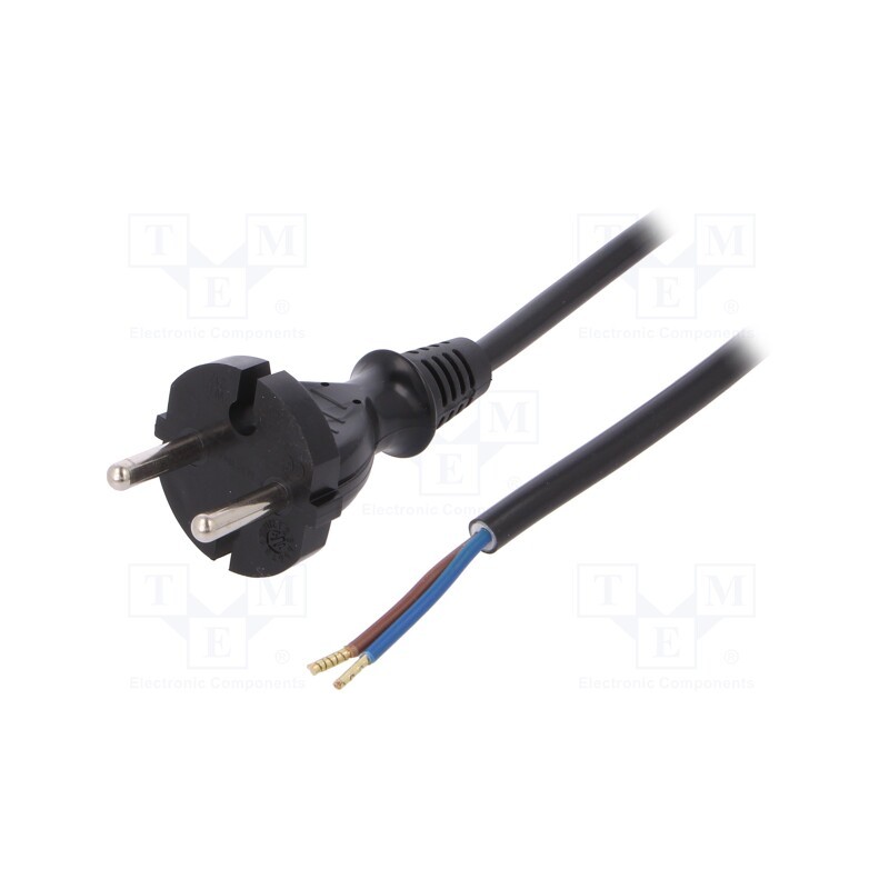1 pcs x PLASTROL - W-98344 - Cable, 2x1mm2, CEE 7/17 (C) plug,wires, PVC, 5m, black, 16A, 250V