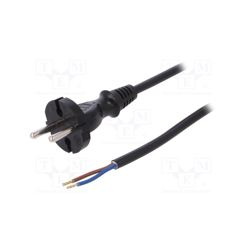 1 pcs x PLASTROL - W-98340 - Cable, 2x1mm2, CEE 7/17 (C) plug,wires, PVC, 3m, black, 16A, 250V