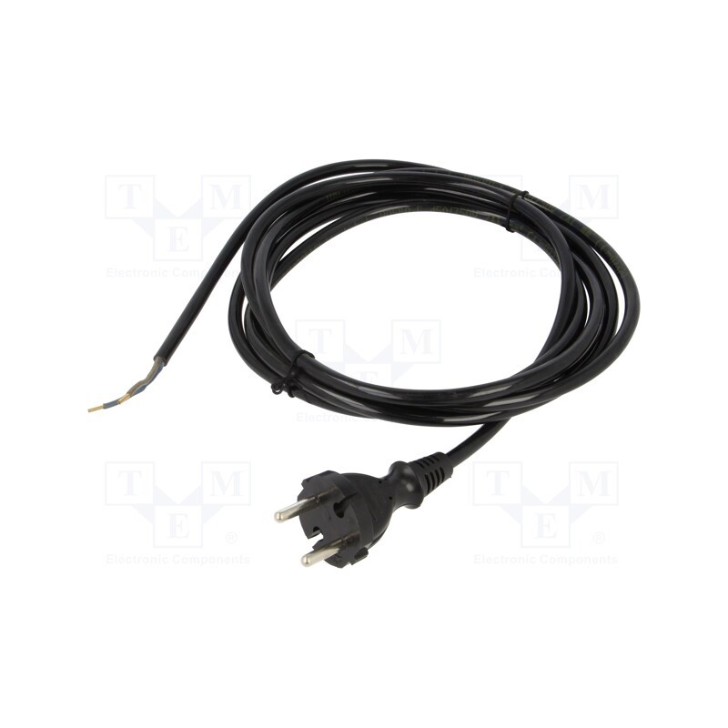 1 pcs x PLASTROL - W-98575 - Cable, 2x1mm2, CEE 7/17 (C) plug,wires, PUR, 3m, black, 10A, 230V