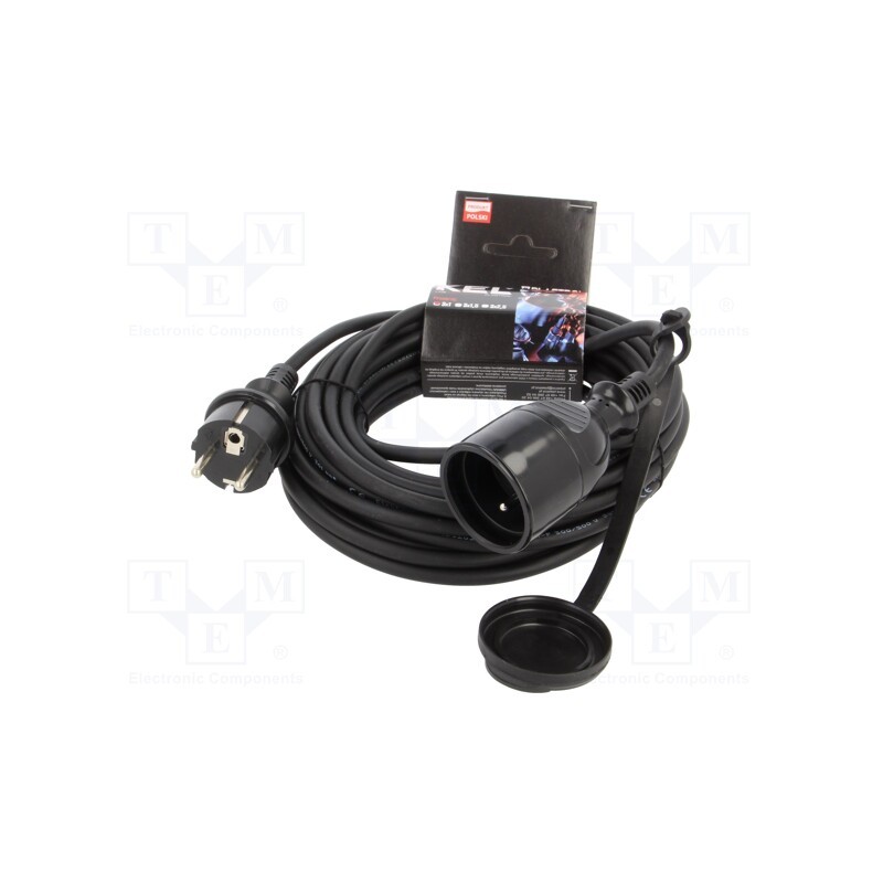 1 pcs x KEL - W-97014 - Extension lead, 3x1mm2, Sockets: 1, rubber, black, 10m, 10A