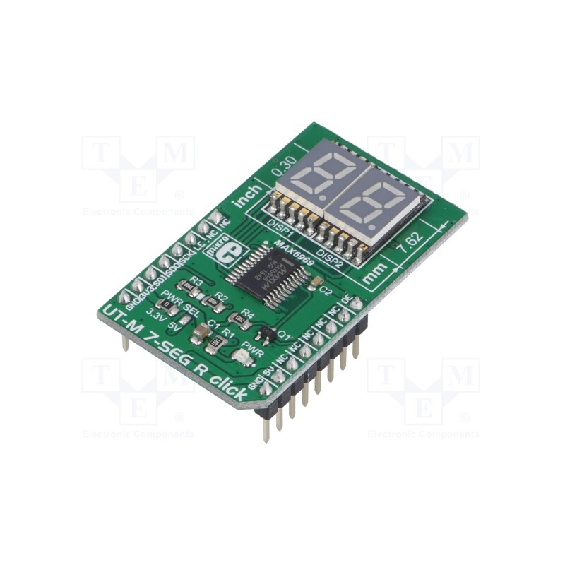 1 pcs x MIKROE - UT-M 7-SEG R CLICK - Click board, display, SPI, MAX6969, prototype board, 3.3VDC,5VDC